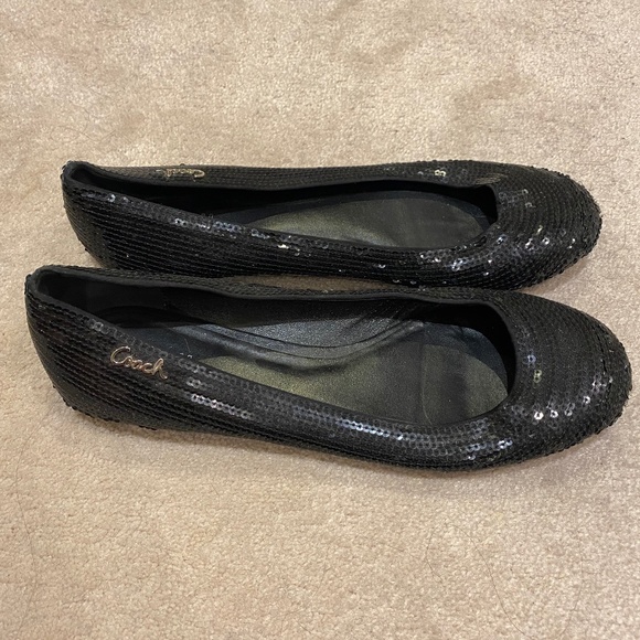 Coach black leather with sequin flats size 10 - Picture 1 of 7